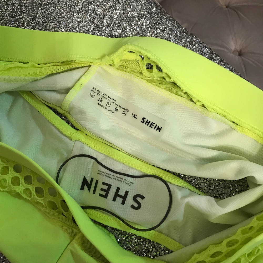 SHEIN Neon Green Fishnet High Waisted Swimsuit - Picture 3 of 9